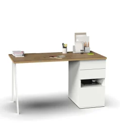 Mesa de despacho Kiroba acabado roble gold/blanco, 76cm(alto) 137.5cm(ancho) 67cm(fondo)