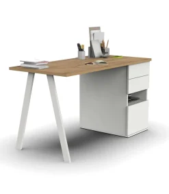 Mesa de despacho Kiroba acabado roble gold/blanco, 76cm(alto) 137.5cm(ancho) 67cm(fondo)