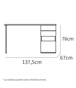 Mesa de despacho Kiroba acabado roble gold/blanco, 76cm(alto) 137.5cm(ancho) 67cm(fondo)