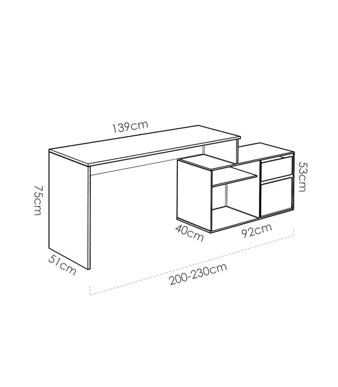 Mesa de despacho Santa Elena en blanco, 75 cm(alto)139 cm(ancho)50 cm(fondo)