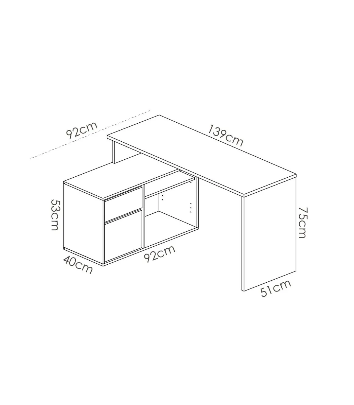 Mesa de despacho Santa Elena en natural-blanco 75 cm(alto)139 cm(ancho)50 cm(fondo)