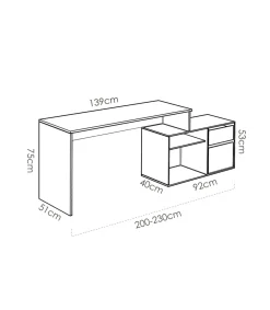 Mesa de despacho Santa Elena en natural-blanco 75 cm(alto)139 cm(ancho)50 cm(fondo)