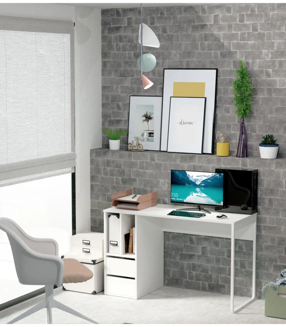 Mesa de escritorio Nolita acabado blanco, 74cm(Alto) 120cm(Ancho) 55cm(Fondo