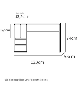 Mesa de escritorio Nolita acabado blanco, 74cm(Alto) 120cm(Ancho) 55cm(Fondo