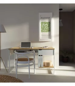 Mesa de escritorio Shira acabado blanco/roble, 76cm(Alto) 137.5cm(Ancho) 58cm(Fondo
