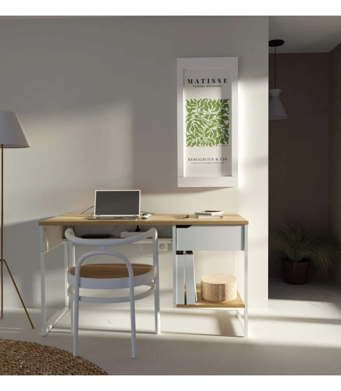 Mesa de escritorio Shira acabado blanco/roble, 76cm(Alto) 137.5cm(Ancho) 58cm(Fondo