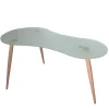 Mesa de estudio acabado cristal translucido, 74cm(alto) x 140cm(ancho) x 70cm(fondo).