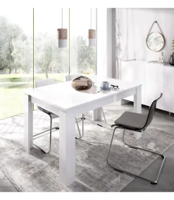 Mesa de salon extensible Baños de la encina en color blanco brillo. 76 cm(alto)140-180 cm(ancho)90 cm(fondo)