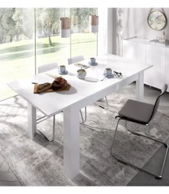Mesa de salon extensible Baños de la encina en color blanco brillo. 76 cm(alto)140-180 cm(ancho)90 cm(fondo)