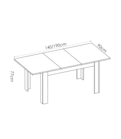Mesa de salon extensible Baños de la encina en color blanco brillo. 76 cm(alto)140-180 cm(ancho)90 cm(fondo)