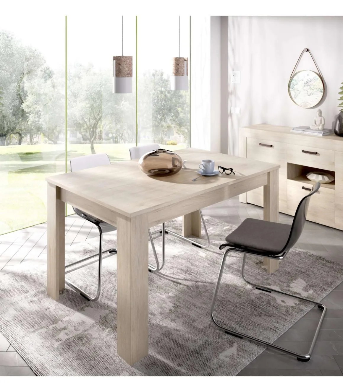 Mesa de salon extensible Baños de la encina en color natural 76 cm(alto)140-180 cm(ancho)90 cm(largo)