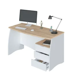 Mesa despacho Zoe con buc tres cajones Blanco Artik combinado Roble canadian 74 cm (alto) x 136 cm (ancho) x 67 cm (prof.)