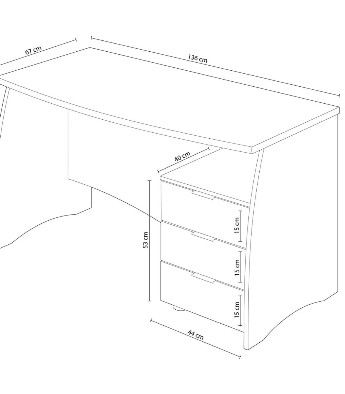 Mesa despacho Zoe con buc tres cajones Blanco Artik combinado Roble canadian 74 cm (alto) x 136 cm (ancho) x 67 cm (prof.)