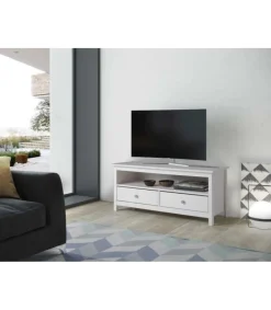 Mesa de television Tabac, pino macizo blanca 48 cm(alto)110 cm(ancho)47 cm(largo)