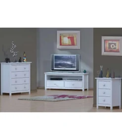 Mesa de television Tabac, pino macizo blanca 48 cm(alto)110 cm(ancho)47 cm(largo)