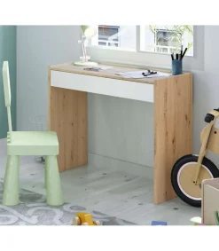 Mesa escritorio Luka con cajón acabado en Roble y Blanco Artik 77 cm(alto) x 82 cm (ancho) x 40 cm (fondo)