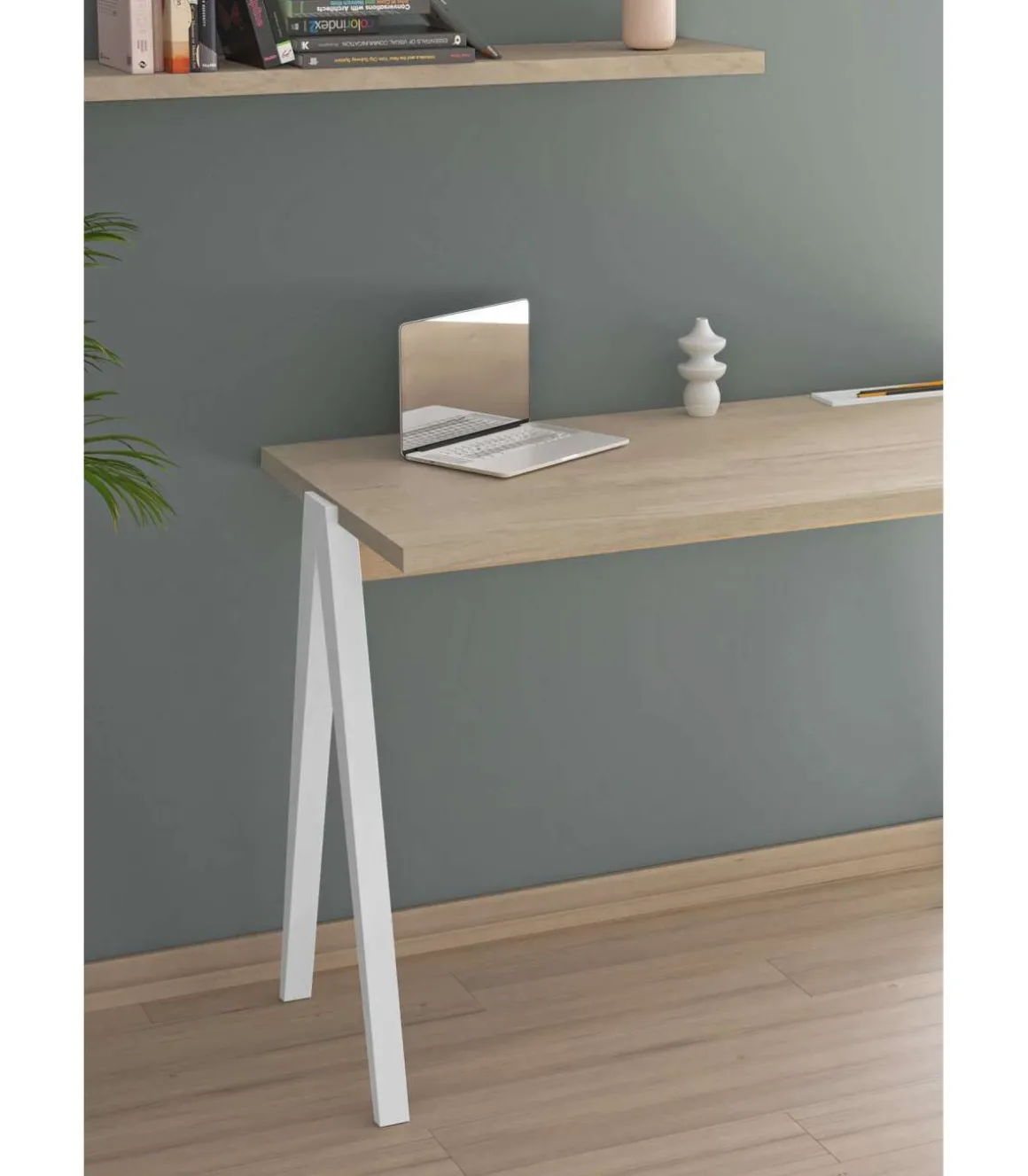 Mesa estudio Mod-635 acabado en color roble combinado con blanco, 60 x 120 x 78 cm (fondo x ancho x alto)