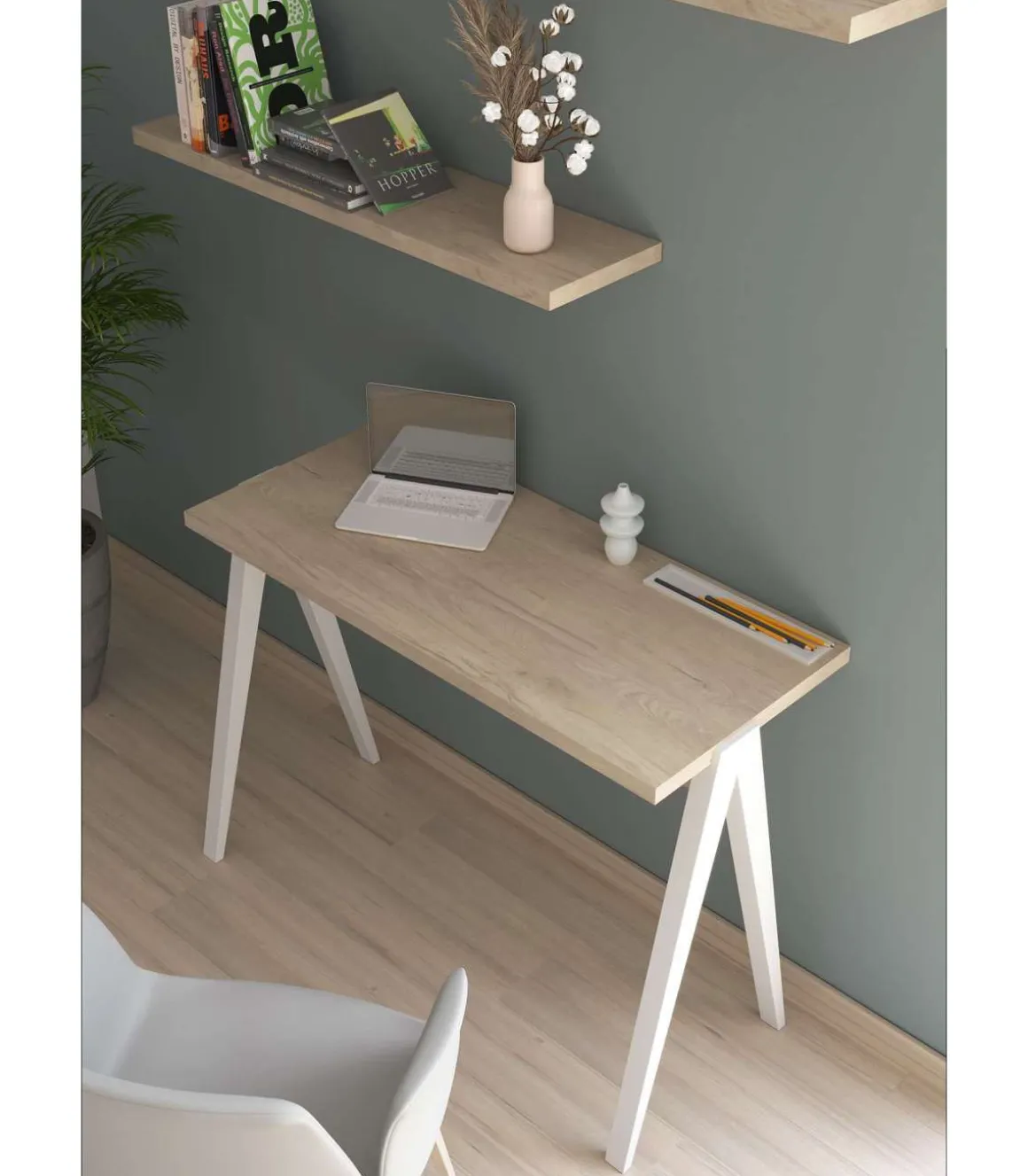 Mesa estudio Mod-629 acabado roble/blanco, 47x 107 x 78 cm (fondo x ancho x alto)