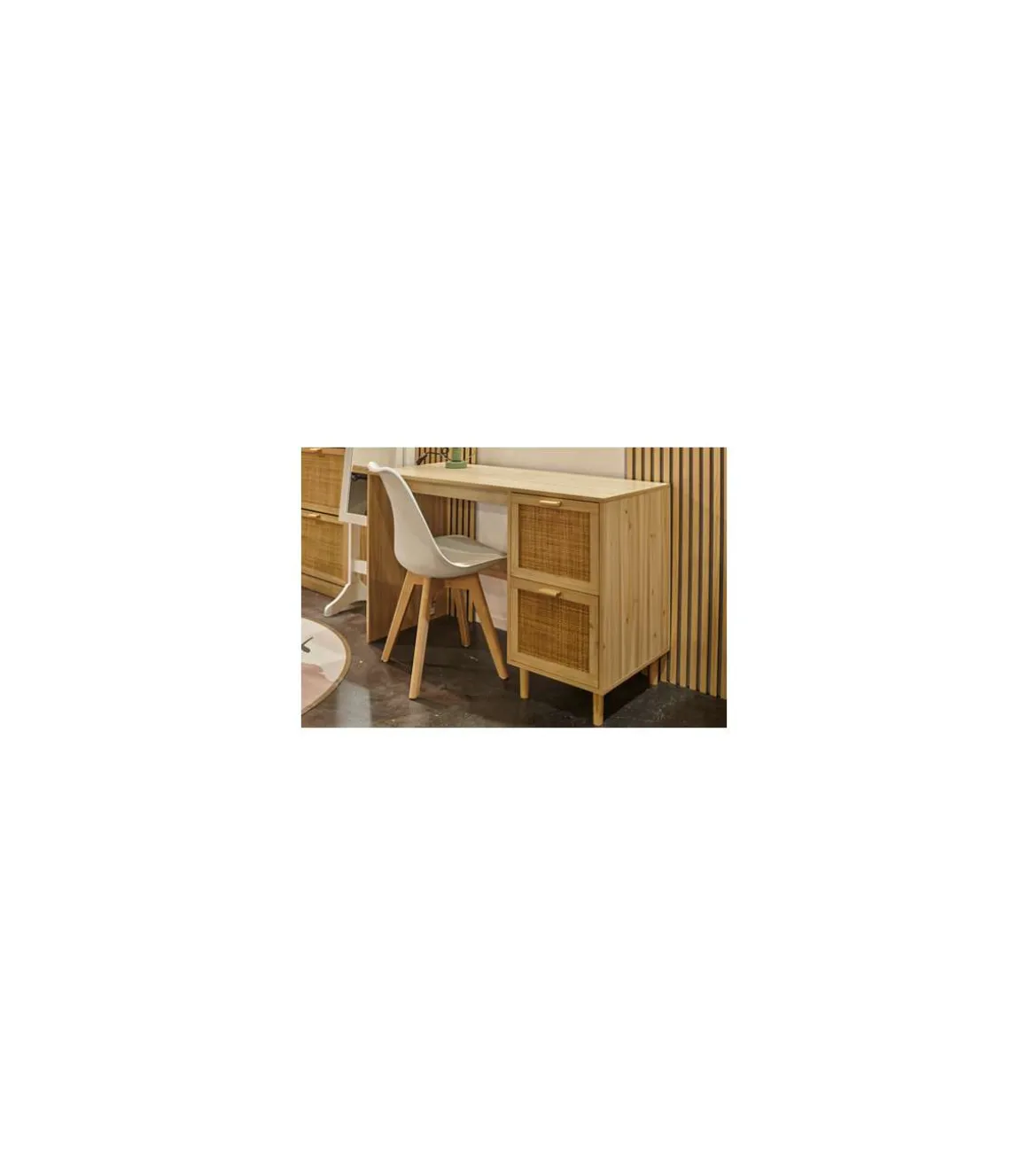 Mesa estudio modelo Decor acabado pino/rattan, 120cm(ancho) 48cm(fondo) 75cm(alto)