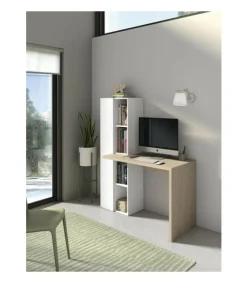 Mesa estudio Mod-Gandia acabado roble/blanco, 52 x 133 x 149 cm (fondo x ancho x alto)