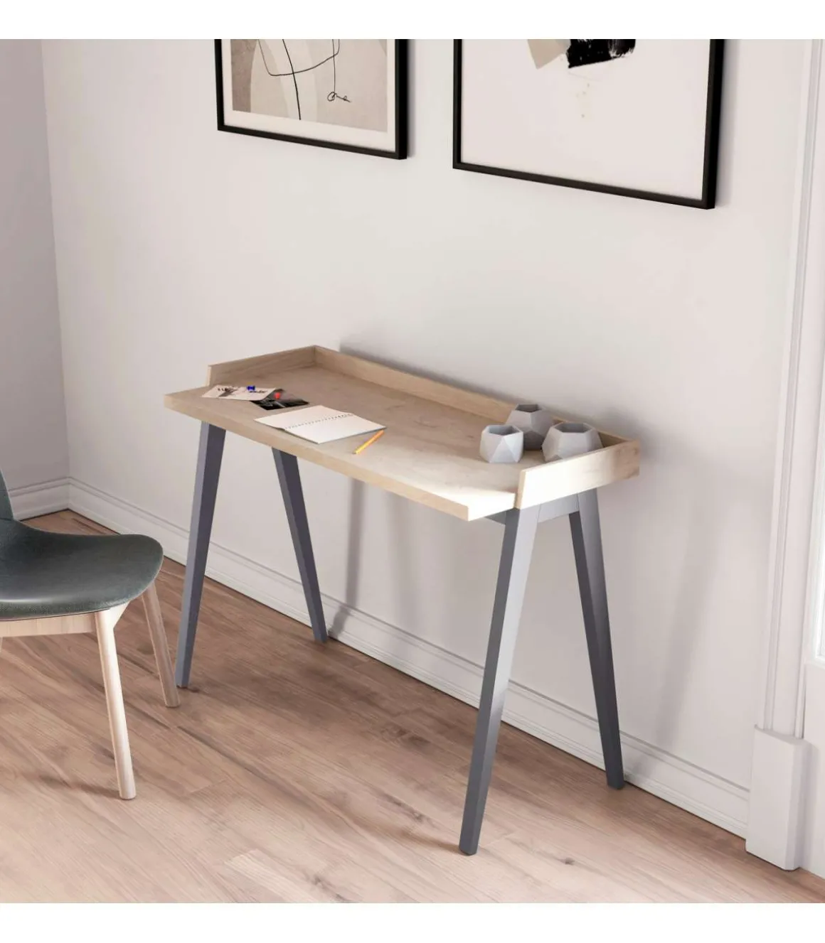 Mesa estudio Mod-Nairobi acabado roble/gris, 47 x 110 x 81 cm (fondo x ancho x alto)