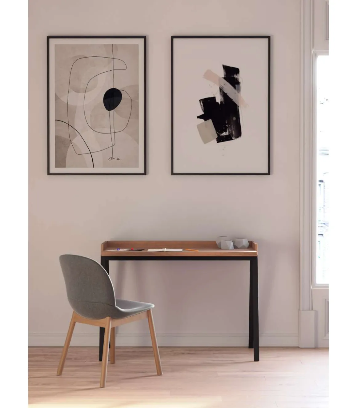 Mesa estudio Mod-Nairobi acabado nogal/negro, 47 x 110 x 81 cm (fondo x ancho x alto)