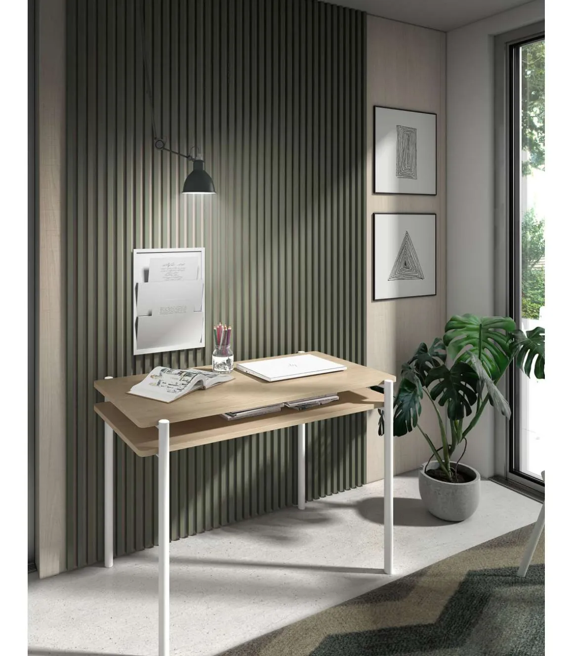Mesa estudio Mod-Rio acabado roble/blanco, 54 x 100 x 77 cm (fondo x ancho x alto)