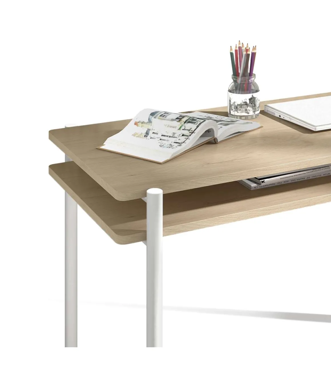 Mesa estudio Mod-Rio acabado roble/blanco, 54 x 100 x 77 cm (fondo x ancho x alto)