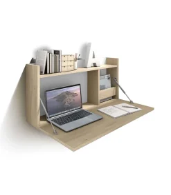 Mesa estudio para colgar Mod-Murillo acabado roble/blanco, 15/46 x 80 x 42 cm (fondo x ancho x alto)