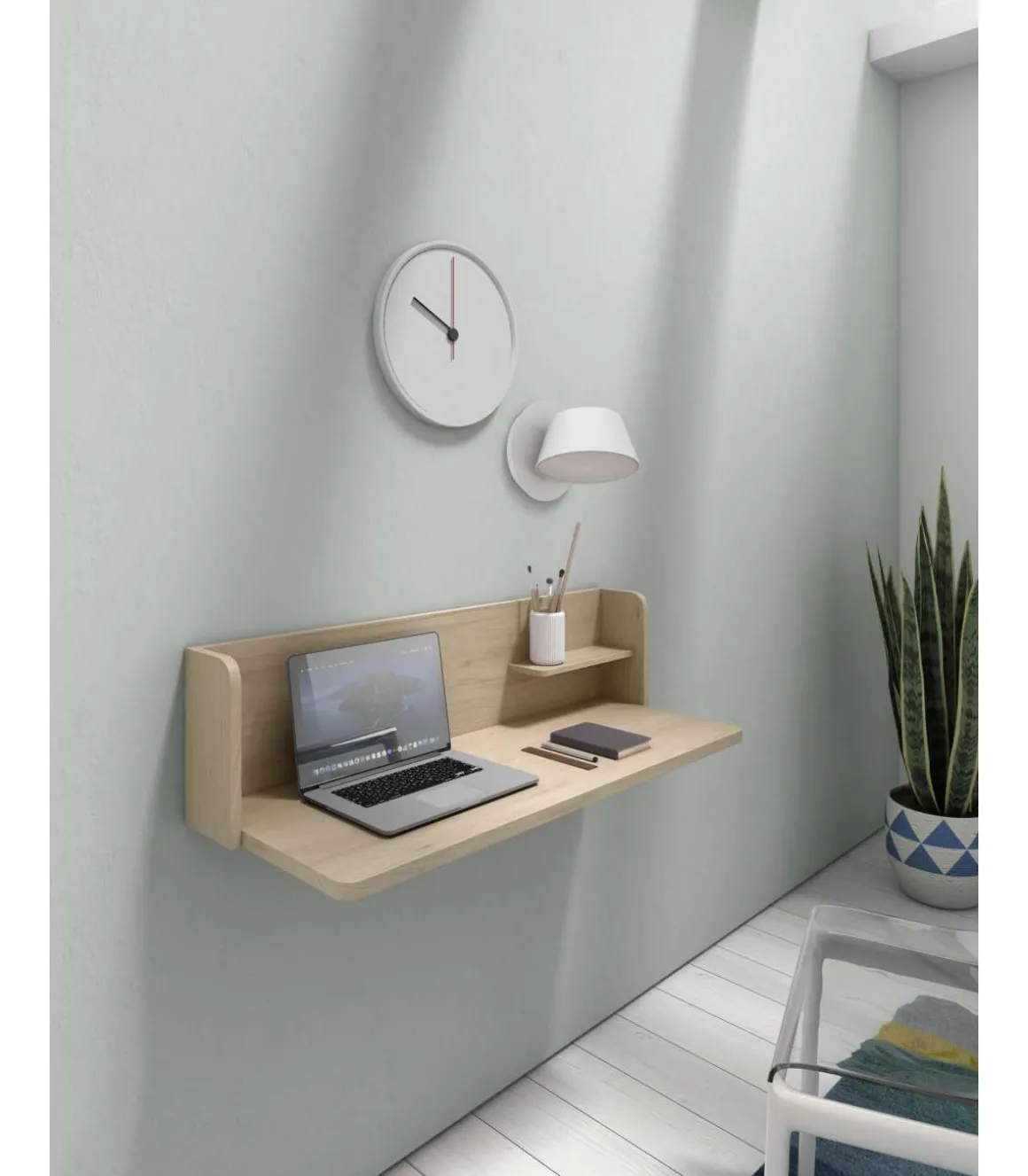 Mesa estudio para colgar Mod-Roman acabado roble, 35 x 90 x 25 cm (fondo x ancho x alto)