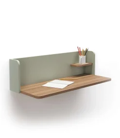 Mesa estudio para colgar Mod-Roman acabado nogal/verde, 35 x 90 x 25 cm (fondo x ancho x alto)