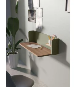 Mesa estudio para colgar Mod-Roman acabado nogal/verde, 35 x 90 x 25 cm (fondo x ancho x alto)