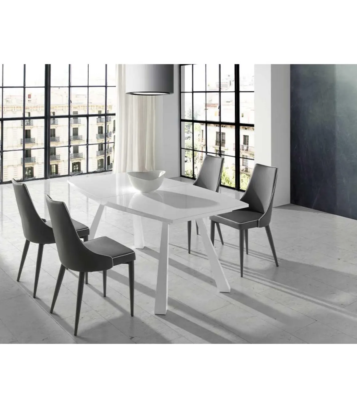 Mesa extensible acabado en blanco brillo Astrid, 180/230 x 95 x 76,5 cm (largo x ancho x alto)