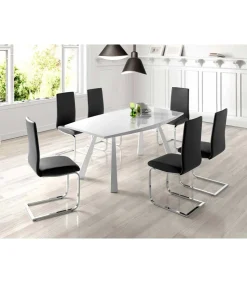 Mesa extensible acabado en blanco brillo Astrid, 180/230 x 95 x 76,5 cm (largo x ancho x alto)