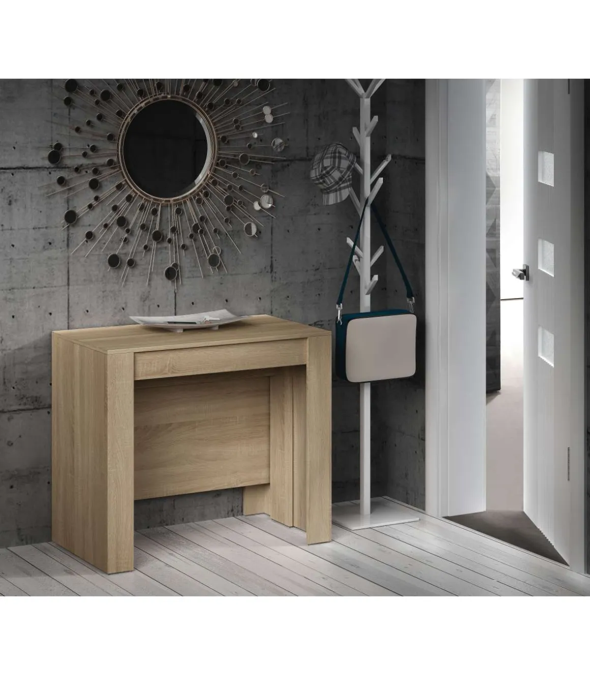 Mesa extensible con cinco posiciones acabado roble, 51/97.5/144/190.5/237cm (ancho) 78cm (alto) 90cm (fondo).