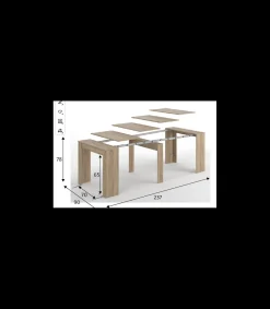 Mesa extensible con cinco posiciones acabado roble, 51/97.5/144/190.5/237cm (ancho) 78cm (alto) 90cm (fondo).