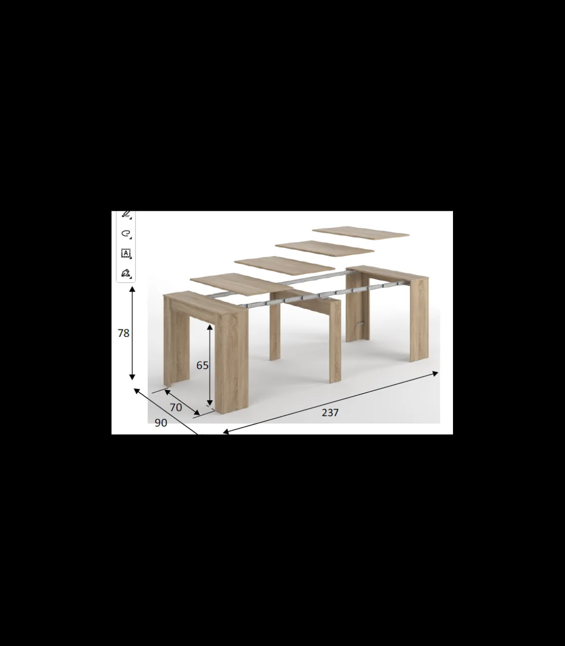 Mesa extensible con cinco posiciones acabado roble, 51/97.5/144/190.5/237cm (ancho) 78cm (alto) 90cm (fondo).