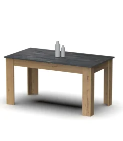 Mesa extensible Kia para salón, cocina acabado roble gold/imitación al marmol, 77cm(alto) 140/195cm(ancho) 80cm(largo)