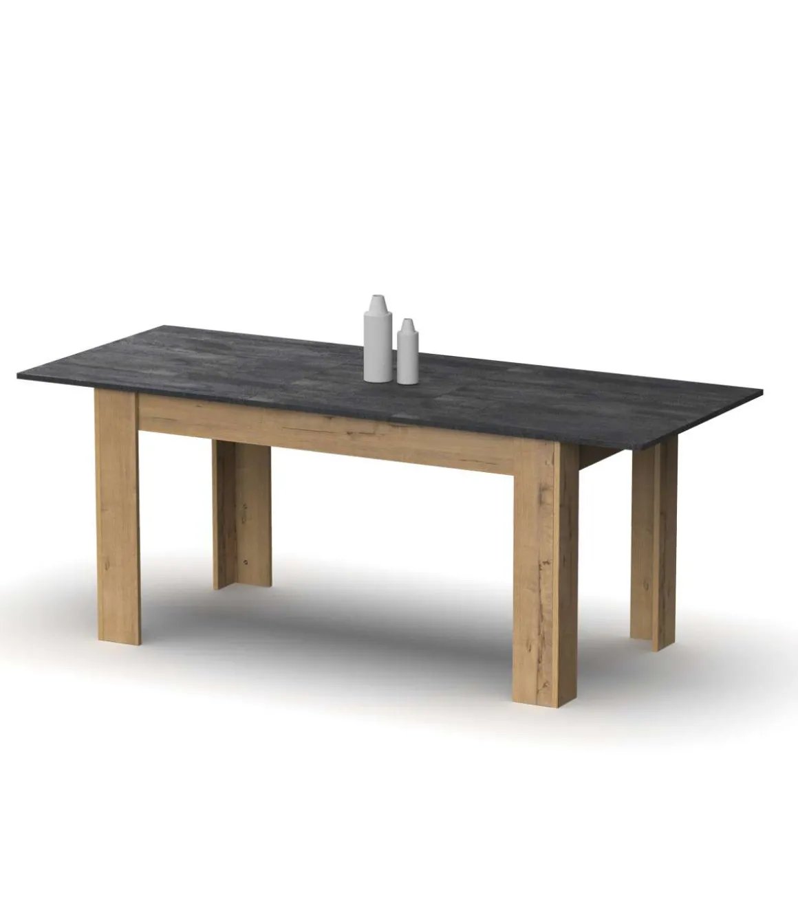 Mesa extensible Kia para salón, cocina acabado roble gold/imitación al marmol, 77cm(alto) 140/195cm(ancho) 80cm(largo)