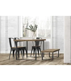 Mesa extensible Natural de estilo Industrial Roble American/Negro 76 cm(alto)140-180 cm(ancho)80 cm(largo)
