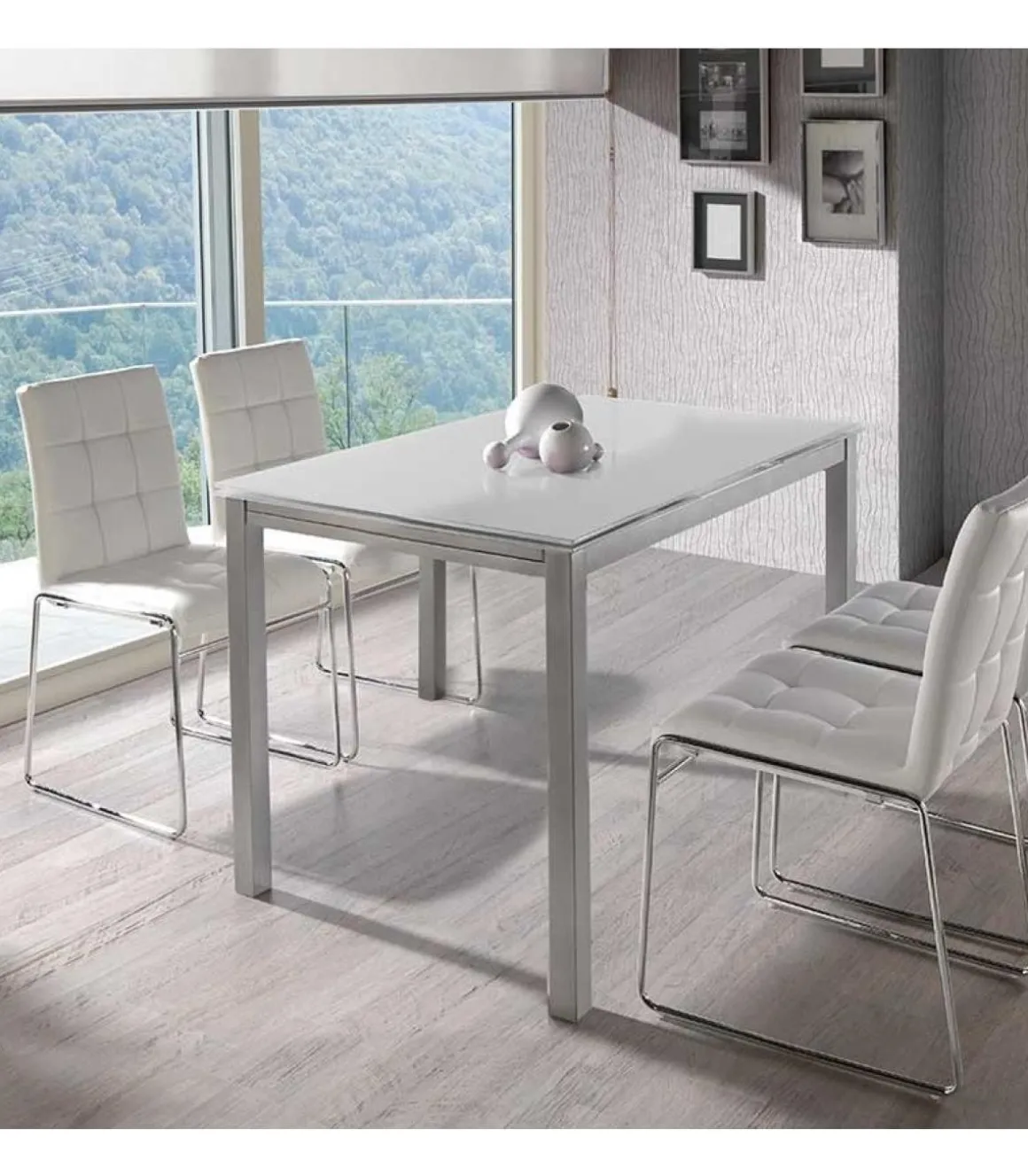 Mesa extensible salon o comedor en acabado color blanco, 76 cm(alto)120/180 cm(ancho)80 cm(largo)