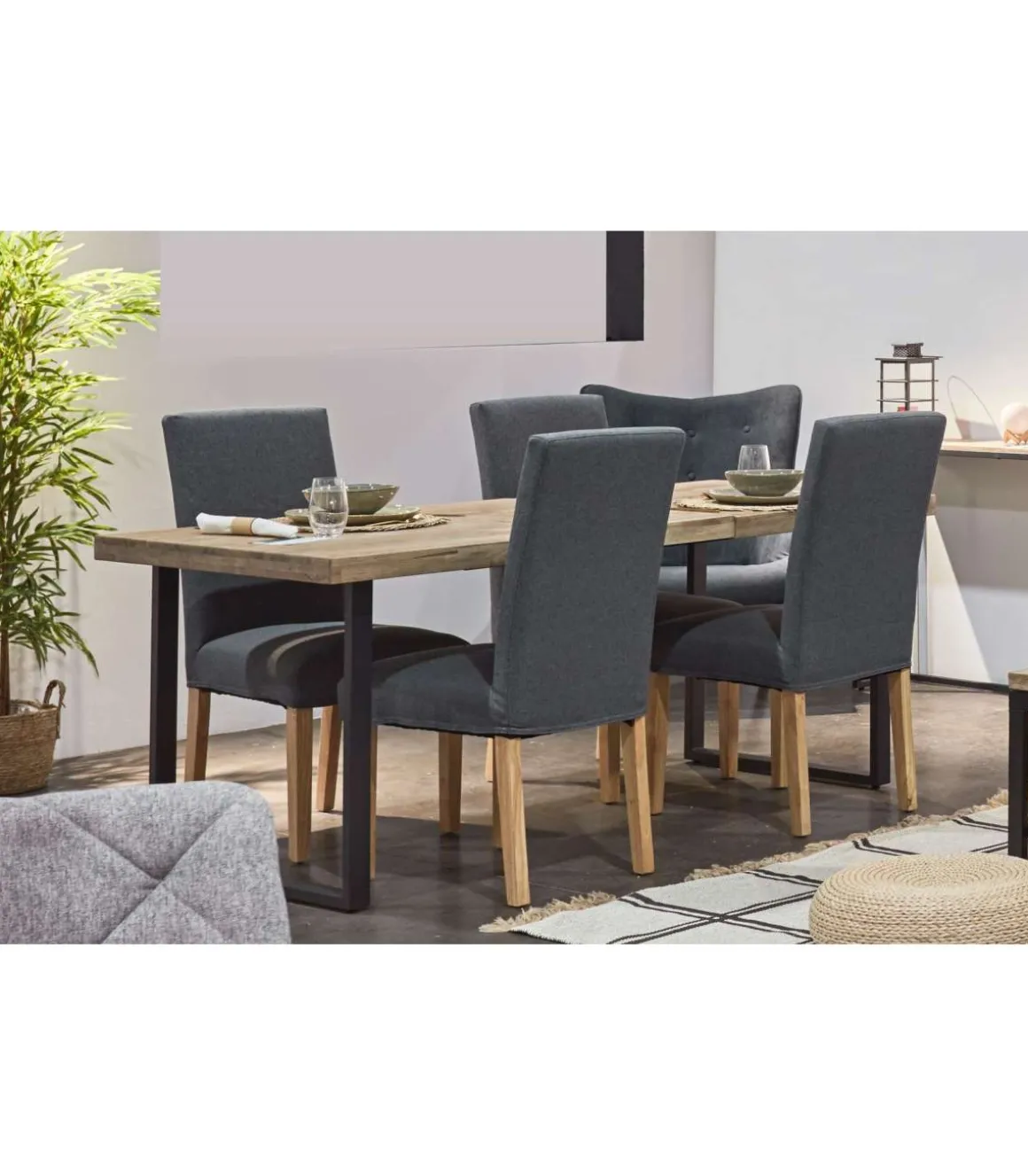 Mesa extensible STEVE Roble Honey/Negro 76 cm(alto)140-180 cm(ancho)80 cm(largo)