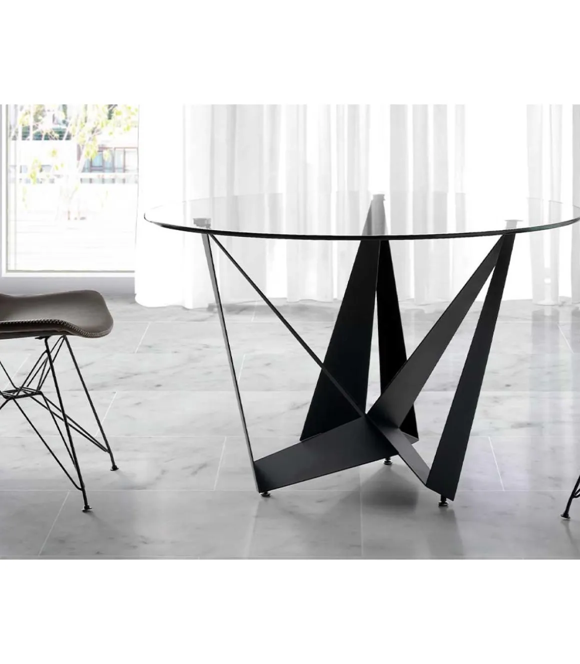 Mesa fija circular de vidrio templado Andrea, 120 x 76 cm (diámetro x alto)