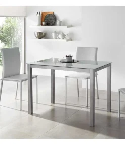 Mesa fija cocina cristal blanco patas grises 75 cm(alto)105 cm(ancho) 60 cm(fondo).