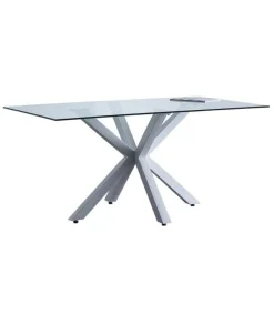 Mesa fija Cross para salon o cocina de cristal patas blancas 75 cm(alto)160 cm(ancho)90 cm(largo)