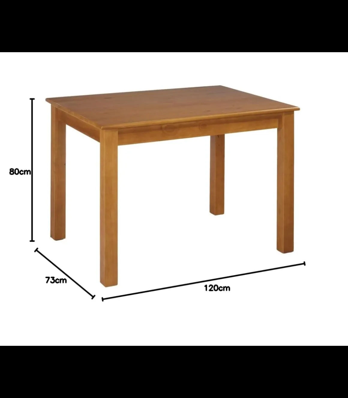 Mesa fija de comedor en Madera Maciza 73 cm(alto)120 cm(ancho)80 cm(largo)