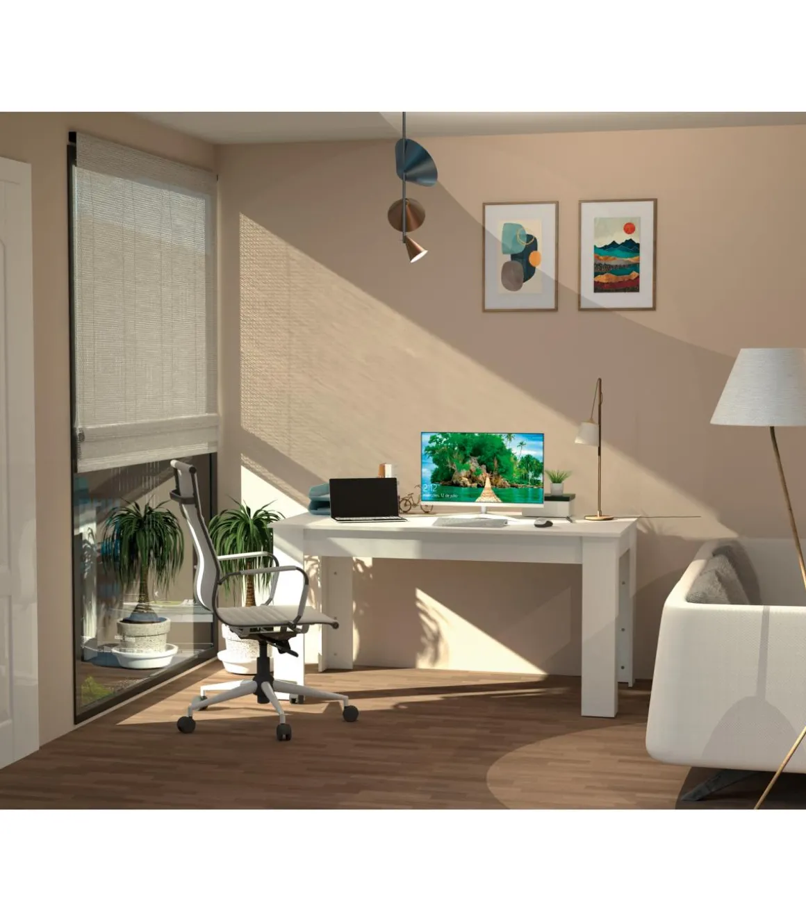 Mesa fija Kia para salón, cocina acabado blanco, 77 cm(alto)140 cm(ancho)80 cm(largo)