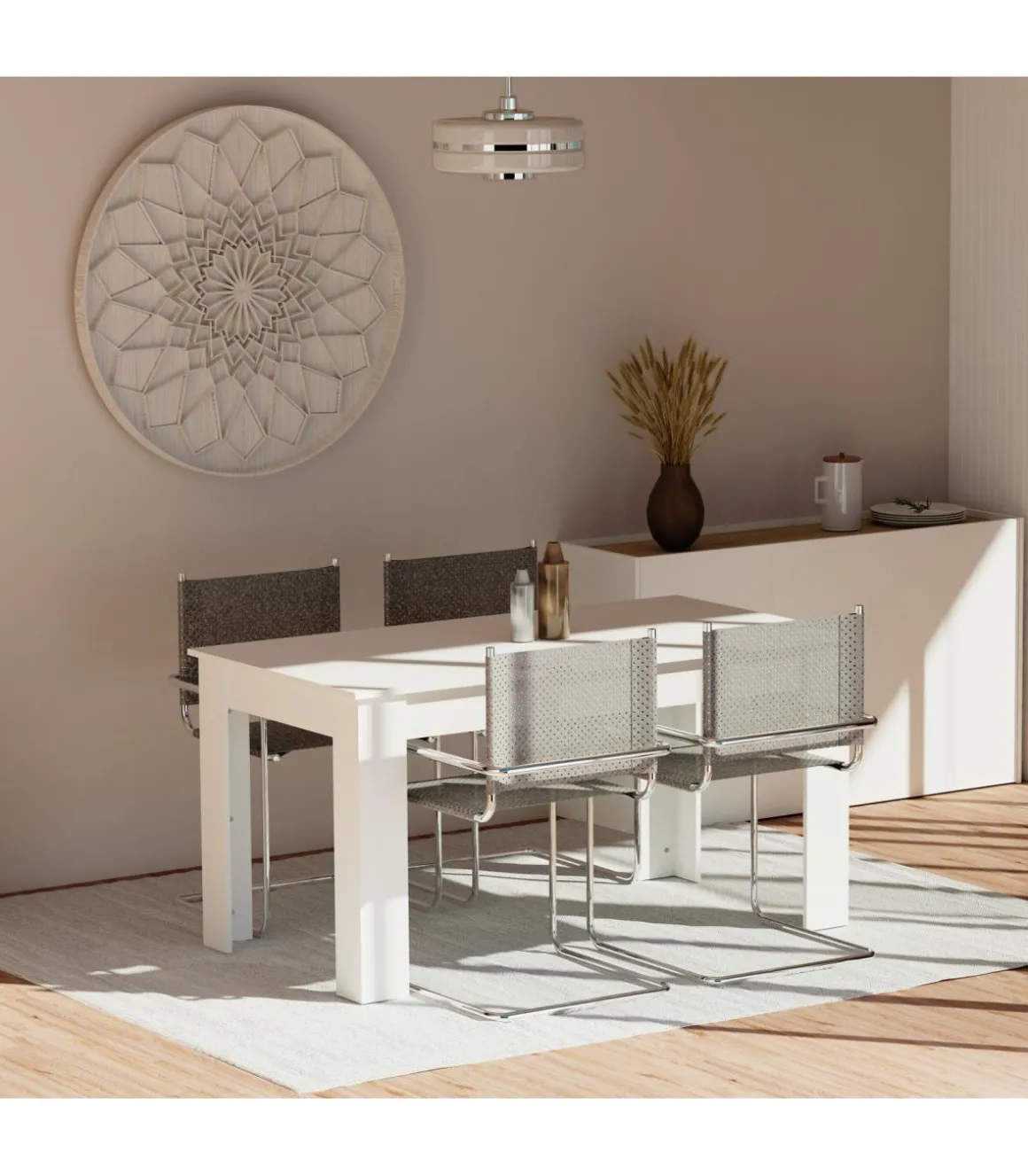 Mesa fija Kia para salón, cocina acabado blanco, 77 cm(alto)140 cm(ancho)80 cm(largo)