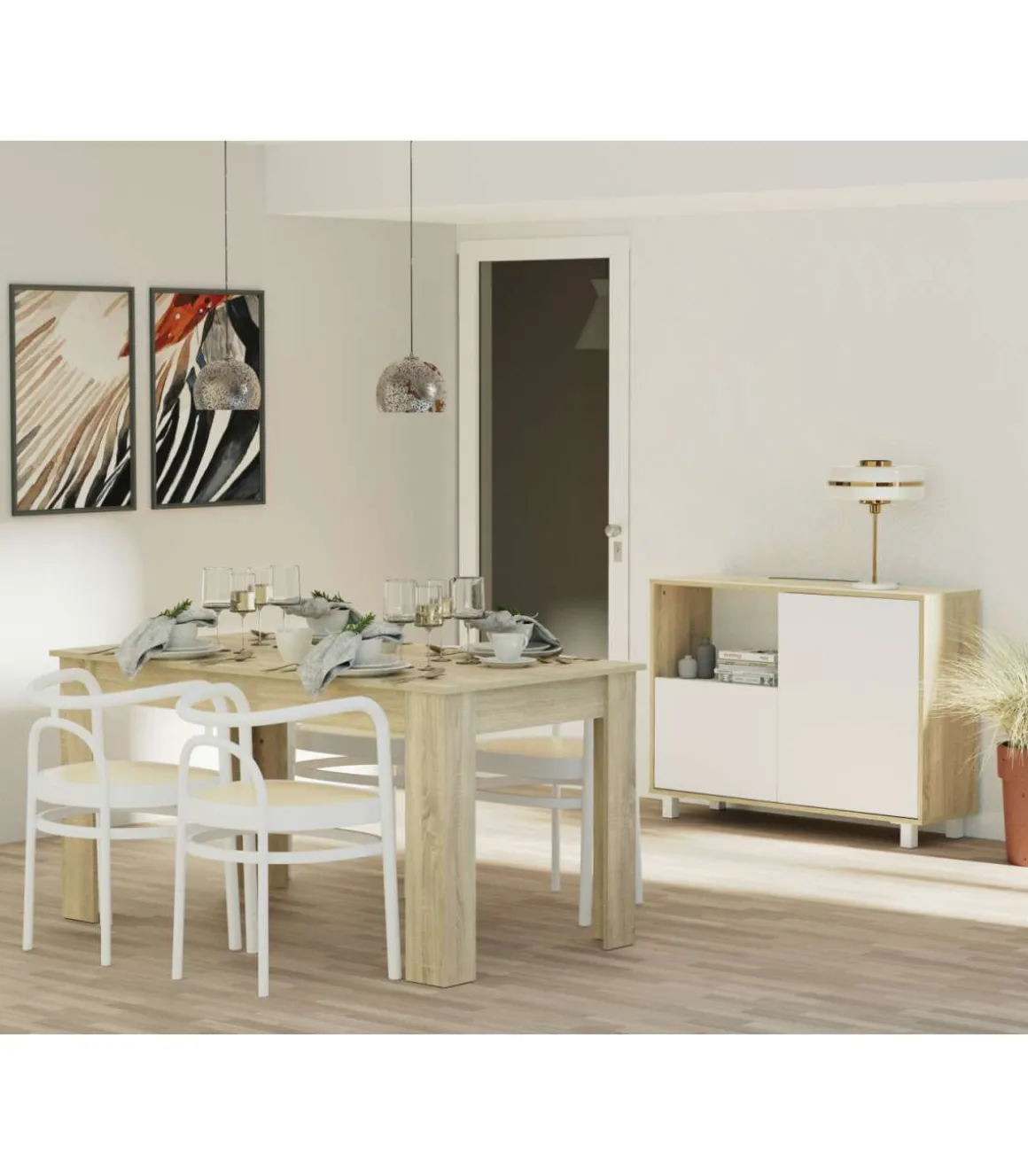 Mesa fija Kia para salón, cocina acabado roble cambrian, 77 cm(alto)140 cm(ancho)80 cm(largo)