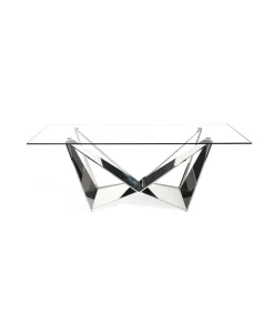 Mesa fija rectangular de vidrio templado Amparo, 220 x 100 x 77 cm (ancho x ancho x alto)